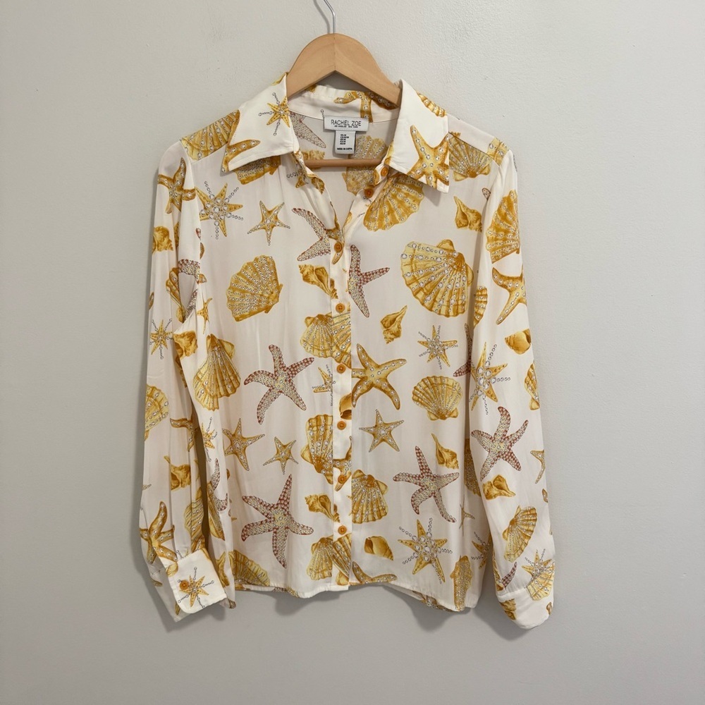 Rachel Zoe Shell Print Button Down Blouse